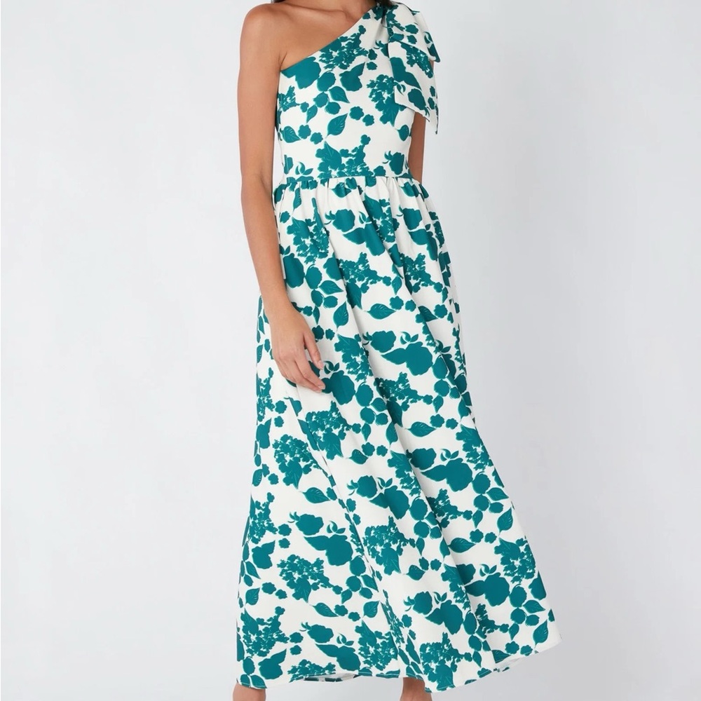 Green and white floral gown